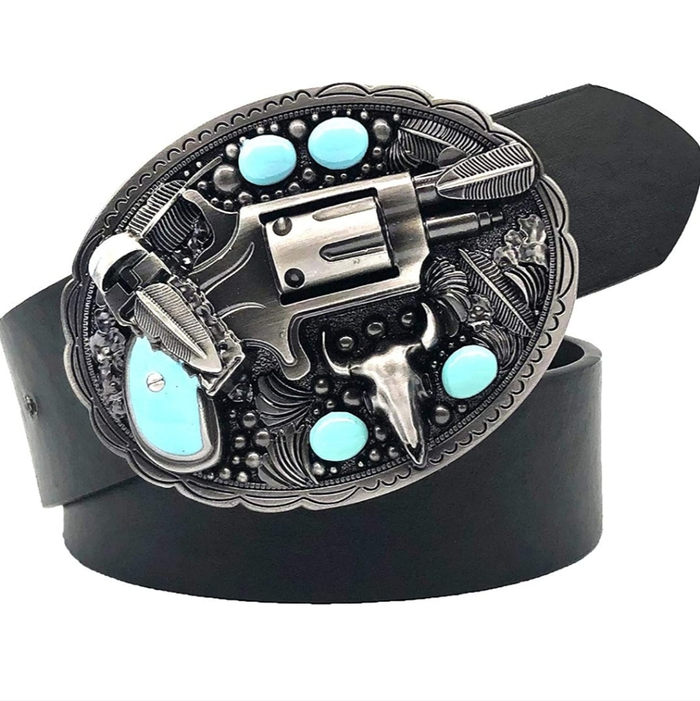 New revolver feathers turqouise color belt buckle fits 1.5" belt